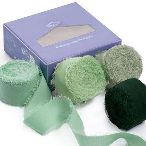 FAKILO Chiffonband-Set – Seiden-Chiffonband, 4 Rollen, 2,54 cm x 4,57 m, mit ausgefranstem Rand für Hochzeitseinladungen, Brautsträuße, Geschenkverpackungen, DIY-Basteln