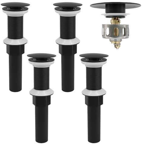 Rackickyer Lot de 4 bondes de lavabo pop-up sans trop-plein avec panier à tamis amovible, anti-obstruction intégré, en acier inoxydable, noir