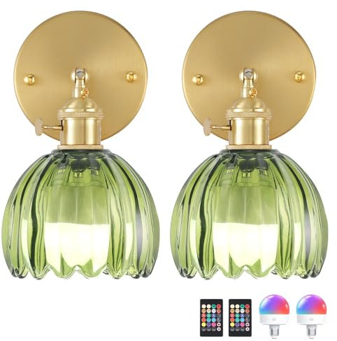 Shenmoyl Vintage Wandleuchte Innen Akku 2 Stück Gold LED Wandlampe Ohne Stromanschluss Touch Control 3 Helligkeitsstufen mit Fernbedienung für Badezimmer Schlafzimmer Flur Wohnzimmer