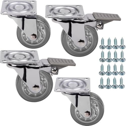 SOTECH Set Möbelrollen ULM Ø 50 mm transparent 2 x mit und 2 x ohne Bremse | inkl. Schraubenset Belastbarkeit bis 160 kg (40 kg pro Transportrolle)
