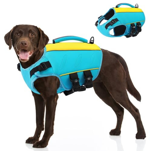 AOFITEE Ripstop Hunde Rettungsweste für Kleine Mittel Große Hunde, Reflektierend Schwimmweste Hund für Schwimmen Bootfahren, Einstellbar Hundeschwimmwestemit Rettungsgriff und überragendem Auftrieb