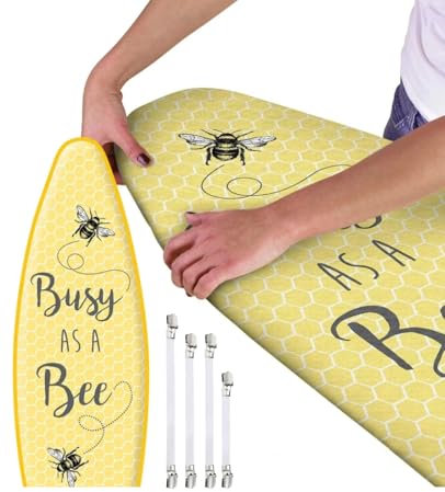 Ironing Board Cover - Universal Fit - 120 x 40cm + 4 pack Ironing Board Fitting Clips (Busy Bee)