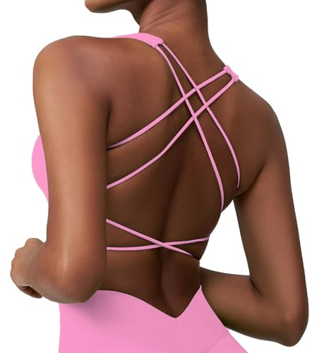 Okdance Reggiseno sportivo da donna con schiena scoperta, spaghetti indietro, croci, palestra, top a basso impatto, supporto per pilates, yoga