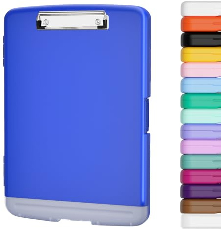 Piasoenc Planchette avec rangement, Planchettes de rangement 21,6x27,9 cm avec porte-stylos et dossier pour papier A4, plastique robuste, folio et ouverture latérale, agrafe discrète, pour infirmières