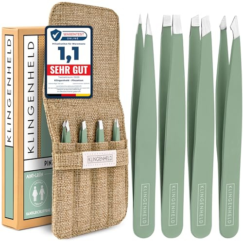 KLINGENHELD® Präzises Pinzetten-Set mit handgeschliffenen Spitzen - Perfekt für alle Anwendungsbereiche - inkl. Baumwoll-Etui 100% plastikfrei & nachhaltig - Pinzette Augenbrauen zupfen, 21 Farben
