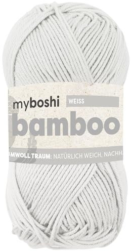 myboshi Bamboo, natürlich weiches Bambus-Baumwollgarn, zum Häkeln und Stricken, strapazierfähig, 50g, 125m, Weiß (Weiß), 1 Knäuel