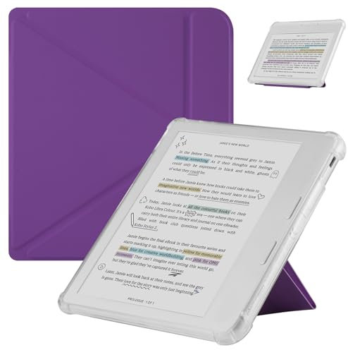 HGWALP Custodia protettiva compatibile con 7 Kobo Libra Colore (2024) / Kobo Libra 2 (2021) eReader, Clear Soft TPU Custodia posteriore con Auto Sleep/Wake e Stand,Viola