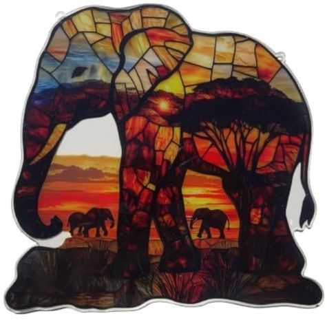 Generisch Wandbild oder Fensterbild Elefant Sonnenuntergang Afrika 20 x 20 cm Deko MU K266