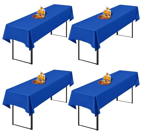 Showgeous 4 Stück Biertisch-Tischdecken für Bierzeltgarnitur, Königsblau | 250 x 100cm, Blickdichte, waschbare Polyester-Tischdecken für 50 und 70 cm breite Biertische und Bierzeltgarnituren