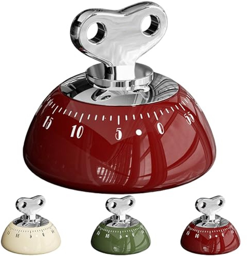 Kitchen Timer Mechanical,2.99×2.99×2.55 In Magnetic Timer,60 Minute Countdown Visual Timer&15 Second Reminder,Classic Kitchen Timers for Cooking,Home & Office（ABS Body, Magnetic Backing） (Red)