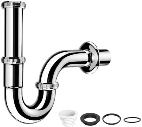 Siphon Waschbecken G 1 1/4 Edelstahl, Universal Röhrensiphon Ablaufgarnitur für Waschbecken & Waschtisch, Abflussrohr mit Geruchsverschluss, inkl. Gummimanschette, Einfache Montage