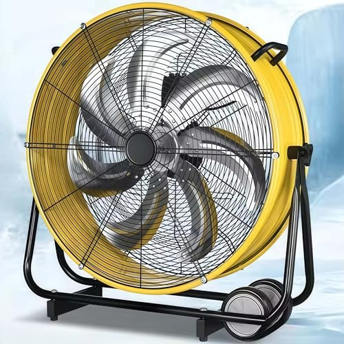 Grande ventilatore industriale a tamburo a 3 velocità, ventilatore da pavimento ad alta velocità con ruote e maniglia incorporate per garage, magazzini, officine, fabbrica e seminterrato