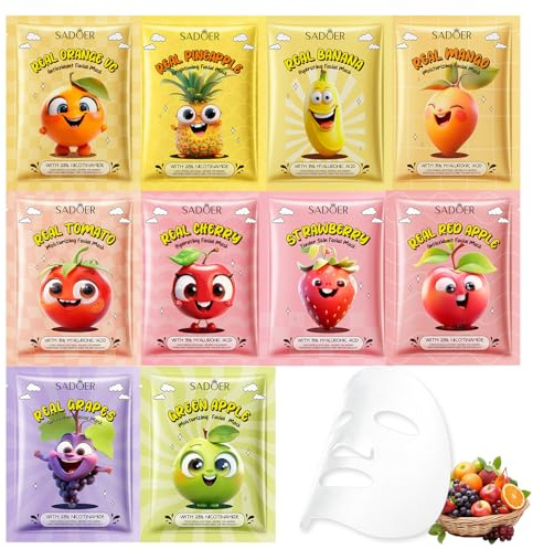 10 Pezzi Maschera Viso Coreana Nutriente con Frutta ed Estratti Vegetali