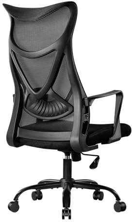Klihome Bürostuhl, ergonomischer Schreibtischstuhl, Drehstuhl, Schwarz | Gepolsterter Sitz, Atmungsaktivem Netzstoff, bis 150 kg belastbar