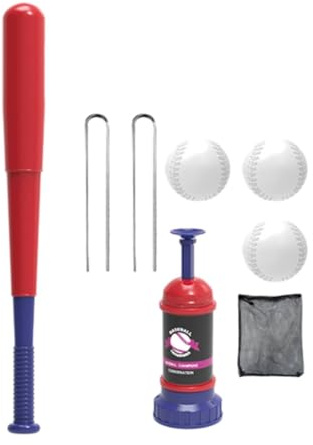 KQFCAZRE Kit Baseball con Mazza a Pressione Giocattolo Sportivo Coordinazione Occhio-Mano per Bambini, all’aperto, Rosso