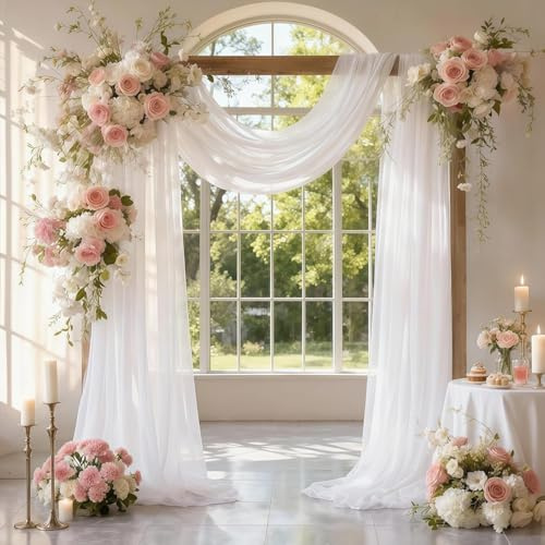 Weißer Tüllstoff 6m x 160cm, Soft Tüll Meterware Transparent Leicht Weich, Tüllstoff zum Dekorieren für Hochzeitsbogen Party Tischläufer Vorhang Schultüte DIY Basteln Geschenke Dekoration