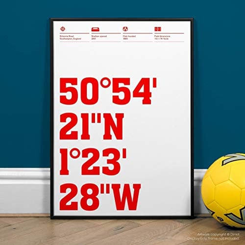 Southampton Football Stadium Coordinates Prints and Posters, By Dinkit