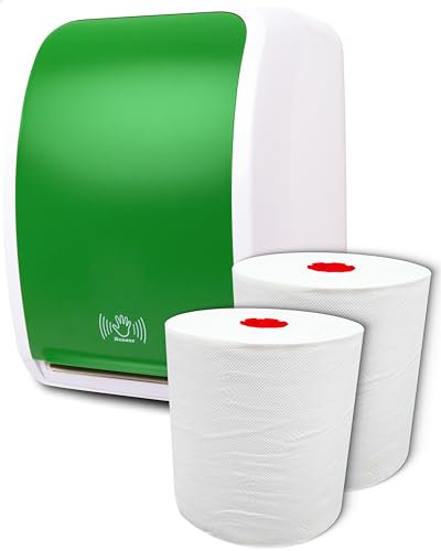 Blanc HYGIENIC Set: Handtuchrollenspender Sensor, berührungslos, Blanc Cosmos 2 Handtuchrollen Premium TAD - PRODUKTSET Farbe Grün/Weiß