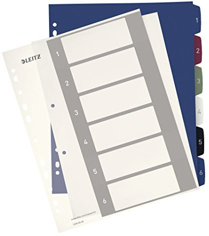 Leitz Register für A4, PC-beschriftbares Deckblatt und 6 Trennblätter, Taben mit Zahlenaufdruck 1-6, Überbreite, Weiß/Mehrfarbig, Polypropylen, WOW, 12360000
