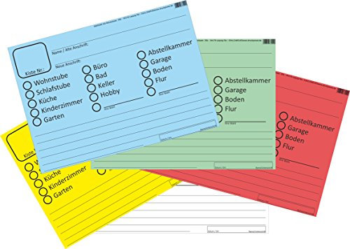 INDIGOS UG® - Umzugsetiketten 100 Stück SET (5x20) in 5 verschiedenen Farben - ideall zum Beschriften beim Umzug für Möbel und Kisten - Aufkleber DIN A6