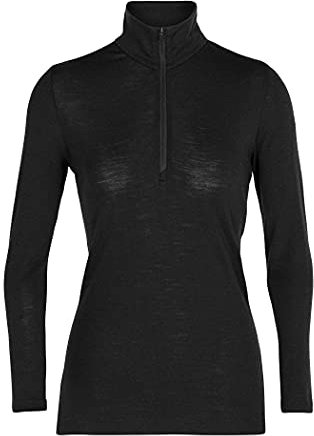 Icebreaker Damen 100% Merino Wolle Everyday Langarmshirt mit halben Reißverschluss - 175 Ultraleichtes Material - Schwarz, L