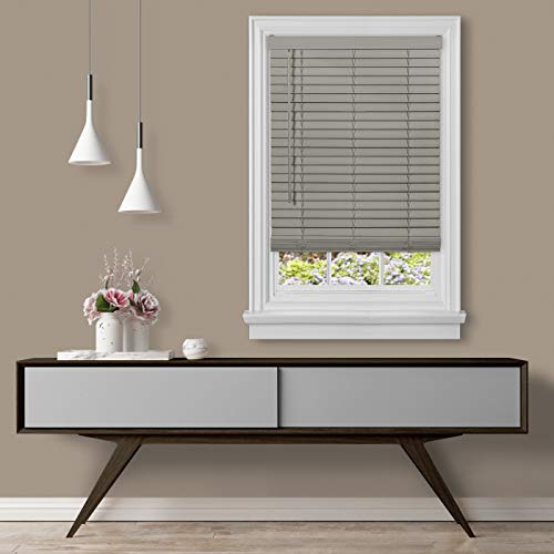 Cordless Room Darkening Plantation Blind - 36 Inch Width, 64 Inch Length, 2 Vinyl Slat Size - Grey - GII Madera Falsa Faux Wood, Light Filtering Horizontal Windows Blinds by Achim Home Decor