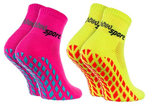 Rainbow Socks - Femme Homme Chaussettes Antidérapantes de Sport - 2 paires - Jaune Rose - Taille 42-43