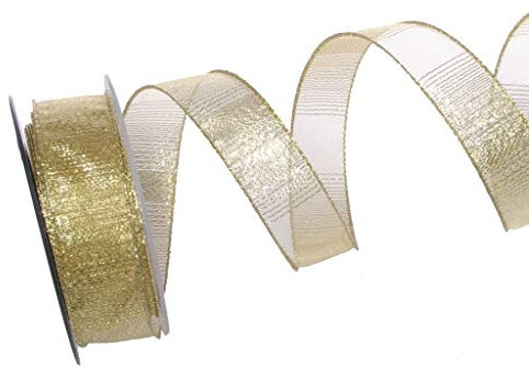 Organzaband Glamour-Stripes - Gold - mit Drahtkante - Weihnachten - Schleifenband - Dekoband - ca. 25 mm Breite - 10 m Länge - 93134-25-10-20