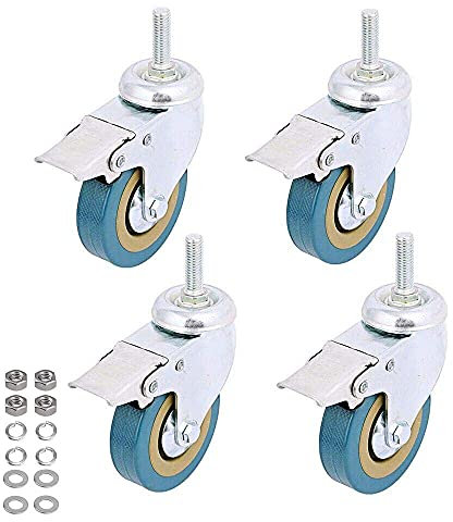 4-Pack, WeFoonLo Locking 3 Gewindezapfenmontage Lenkrolle ohne Polyurethan-Laufrolle mit Bremse für Laufkatze, Wagen, Möbel, Dolly, Workben (M10 Gewindezapfen-3)
