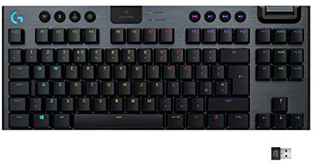 Logitech G915 LIGHTSPEED TKL kabellose mechanische Gaming-Tastatur ohne Ziffernblock, Clicky GL-Tasten-Switch mit flachem Profil, UK QWERTY Layout - Carbon