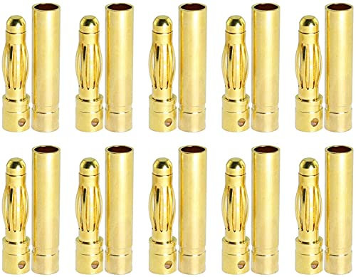 YUNIQUE GREEN-CLEAN-POWER - Bananenstecker 2mm für RC Modellbau Lipo | 10 Paare, Hohe Leitfähigkeit | Ideal für Tello Batterie, Lipo Tasche, USB 7.4v, Gold, Metall