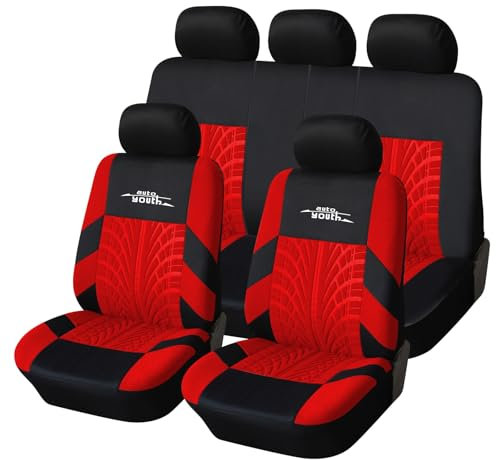 AUTOYOUTH Autositzbezüge Universal Fit Komplettset Autositzschoner Reifenschienen Autositzzubehör, Rot