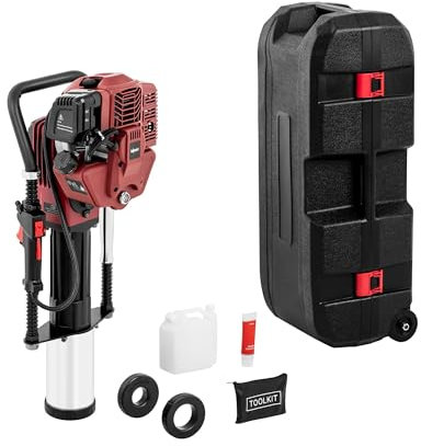 Hillvert Benzin Pfahlramme 1500 W 9000 U/min 20-55 J 2,5 Nm 700-1350 S/min 3 Rammsockel-Halterungen (49, 69, 90 mm) 2 h Betriebszeit pro Tankfüllung Motor-Pfahlramme Handramme Zaunpfahl-Ramme