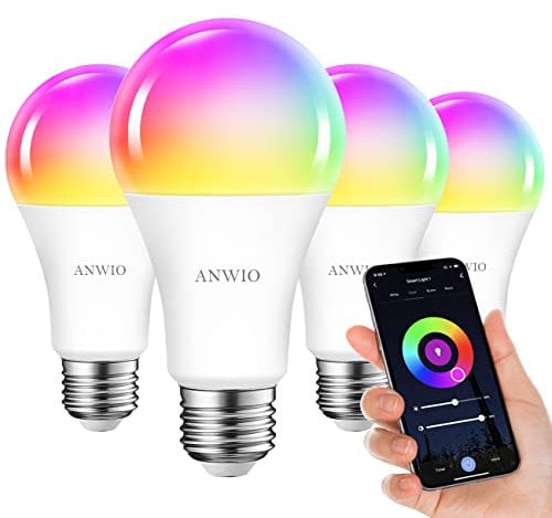 ANWIO Lampadina Alexa, Lampadina Smart, 12W Equivalenti a 100W, 1521Lm,Lampada Smart Wifi E27 con Telecomando Compatibile con Alexa, Echo and Google Assistant, RGB Intelligente Dimmerabile,4 Pcs