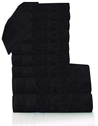 beSunshine 3x Pack Premium 100% Egyptian Cotton Terry Tea Towels Kitchen Dish Towels Extra Absorbent (Black, 3)