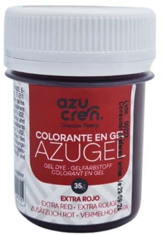 Azucren - AZUGEL - Colorante Alimentario en Formato Gel - Ideal para Dar Color a la Repostería - Perfecto para Fondant, Buttercream, Bizcochos - 35 Gr (EXTRA ROJO)