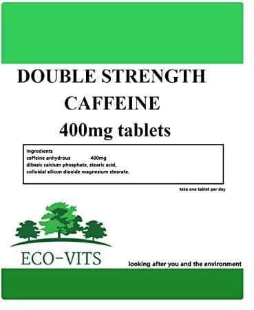 Caffeine 400mg, 60 Double Strength Tablets Stay Awake, Boost, Alertness