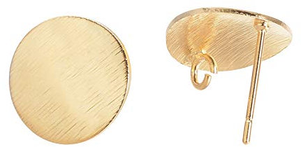 BENECREAT 20PCS 18K plaqué Or Plat Rond Boucle d'oreille Goujons en Laiton Boucle d'oreille résultats pour Boucle d'oreille Fabrication de Bijoux à bricoler soi même, 15mm de diamètre