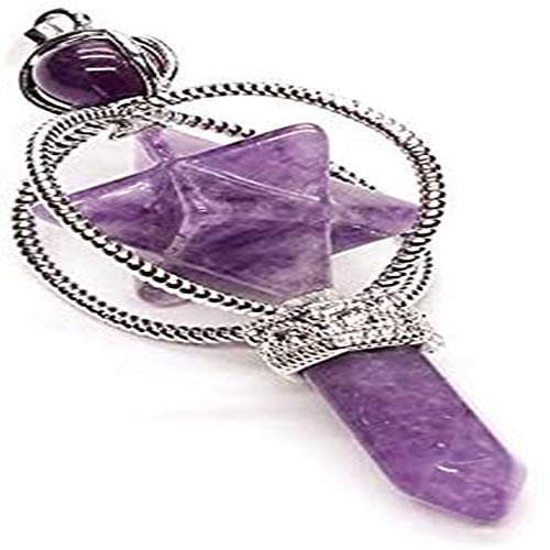 Perlen Silber Kristall Quarz Rotierende Merkaba Symbol Wünschelruten Heilung Zepter Pendel Anhänger (lila Amethyste)