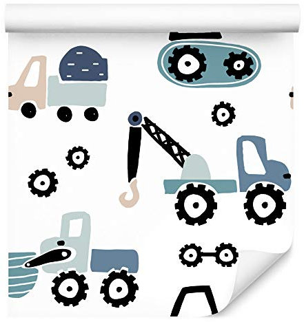 Muralo Tapete 10m Rolle Vlies Tapete Transport Motorisierung Stadt Lastkraftwagen Bagger Kräne Vliestapete 1000 x 53cm Wand Tapete Wohnzimmer Kinderzimmer Moderne Wanddeko Wand Dekoration