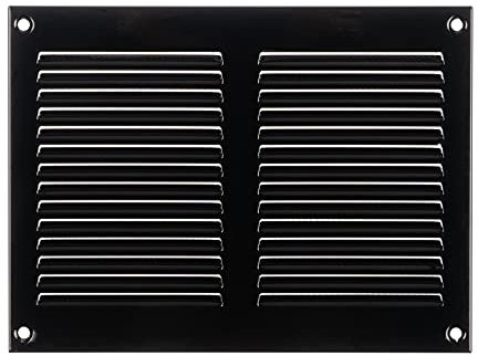 Steinberg14 Griglia di Ventilazione Rettangolare 200x200 mm - Griglie di Aerazione in Metallo Nero - Serranda di Scarico dell'aria con Zanzariera - Copri Bocchetta Interna a Parete e a Soffitto