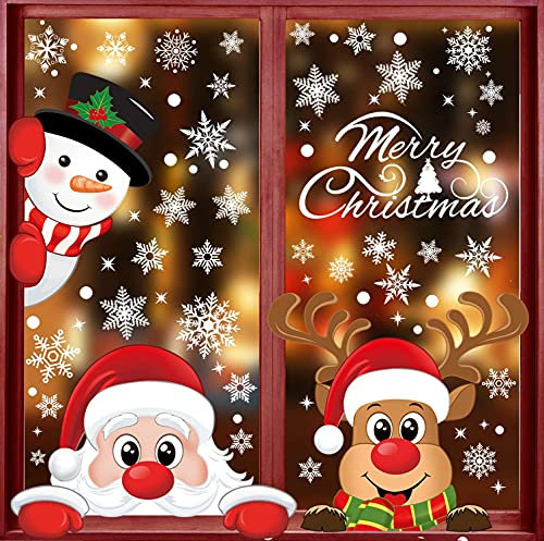 Xnova Weihnachten Aufkleber Fenster 346pcs Selbstklebend Fensterdeko mit Weihnachtsmann Weihnachts Rentier Schneeflocken Schneemann Süße Winter Statisch Haftende PVC Aufklebe Weihnachtsdeko