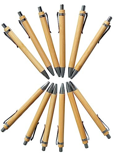 Fayemint 20 Stück Kugelschreiber, Bambus Kugelschreiber, Holz Kugelschreiber Schreibgerät für Den Büroalltag, Nachhaltig, Ökologisch, Bambus, Weizenstroh, ABS