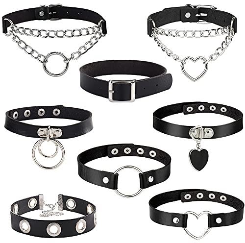 HIQE-FL 8 Stück Leder Choker,Choker Gothic Nieten,Choker Halsband Gothic,Choker Gothic Leder,Choker Gothic,Choker Halskette Gothic,Punk Lederhalsband