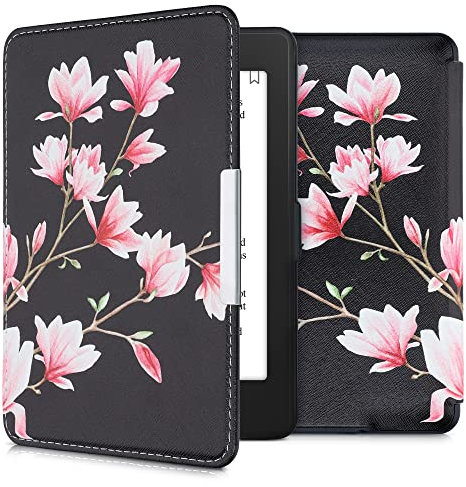 kwmobile Klapphülle kompatibel mit Amazon Kindle Paperwhite Hülle - eReader Case (für Modelle bis 2017) - Magnolien Rosa Weiß Schwarz