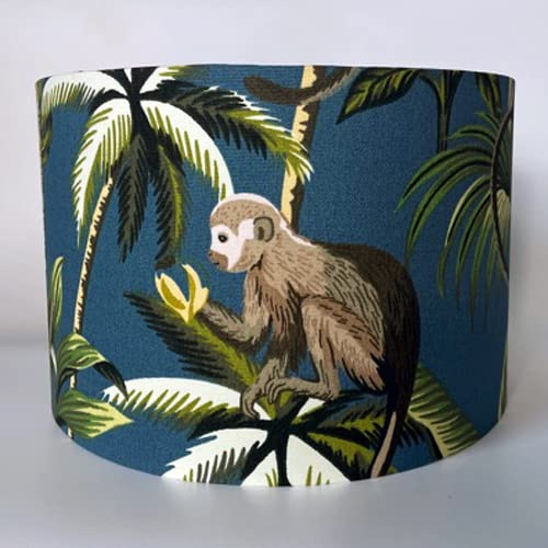 Teal Jungle Monkey & Palm Trees Ceiling Light Shade or Table Lampshade (Large Table 3ocmD x 20cmH)