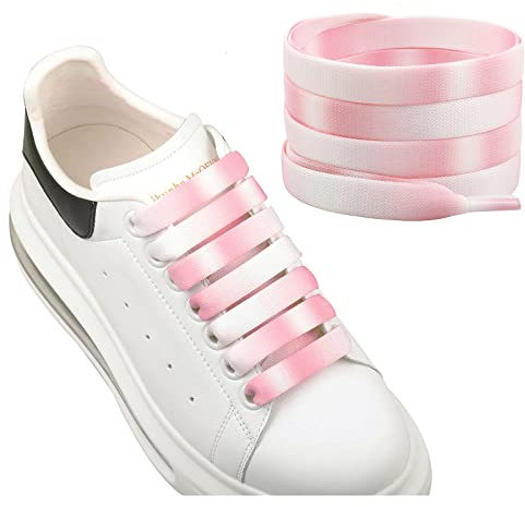 Olukssck Lacci Scarpe Piatti Arcobaleno[2 Paia], Stringhe Scarpe Colorati da Ricambio per Scarpe Sportive, Scarponcini, Larghezza 12mm，Sfumato Rosa (120cm)