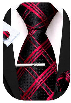 Barry.Wang Herren Seide Krawatten Set formell Einstecktuch Manschettenknöpfe Krawattenklammer klassisch gestreift Paisley Krawatte Set Business Hochzeit, Burgundergrau, Einheitsgröße