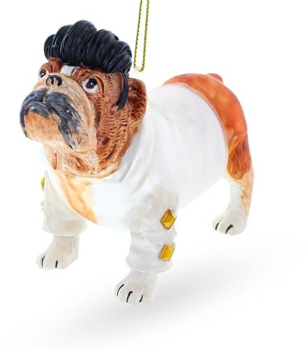 Rock 'n' Roll Elvis Bulldog - Blown Glass Christmas Ornament