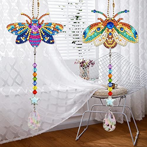 EXQULEG 2 Pcs Diamond Painting Sonnenfänger, 5D Diamond Painting Windspiele DIY Diamant Malerei Hängender Anhänger Handwerk für Haus Garten Dekor (SMDZ203)